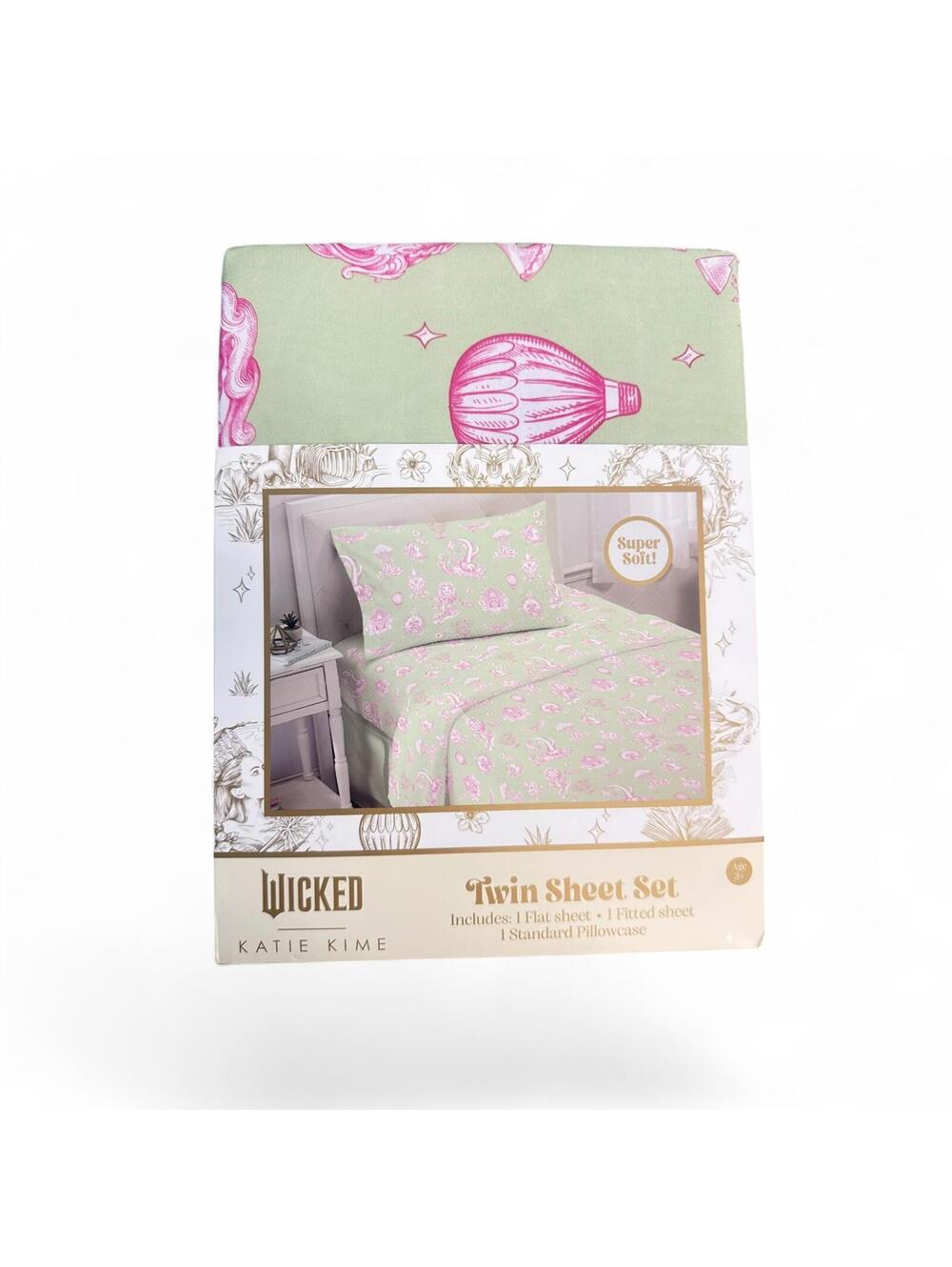 2/$40 Wicked Katie Kime Twin Sheet Set Green Pink Toile NEW Target Exclusive